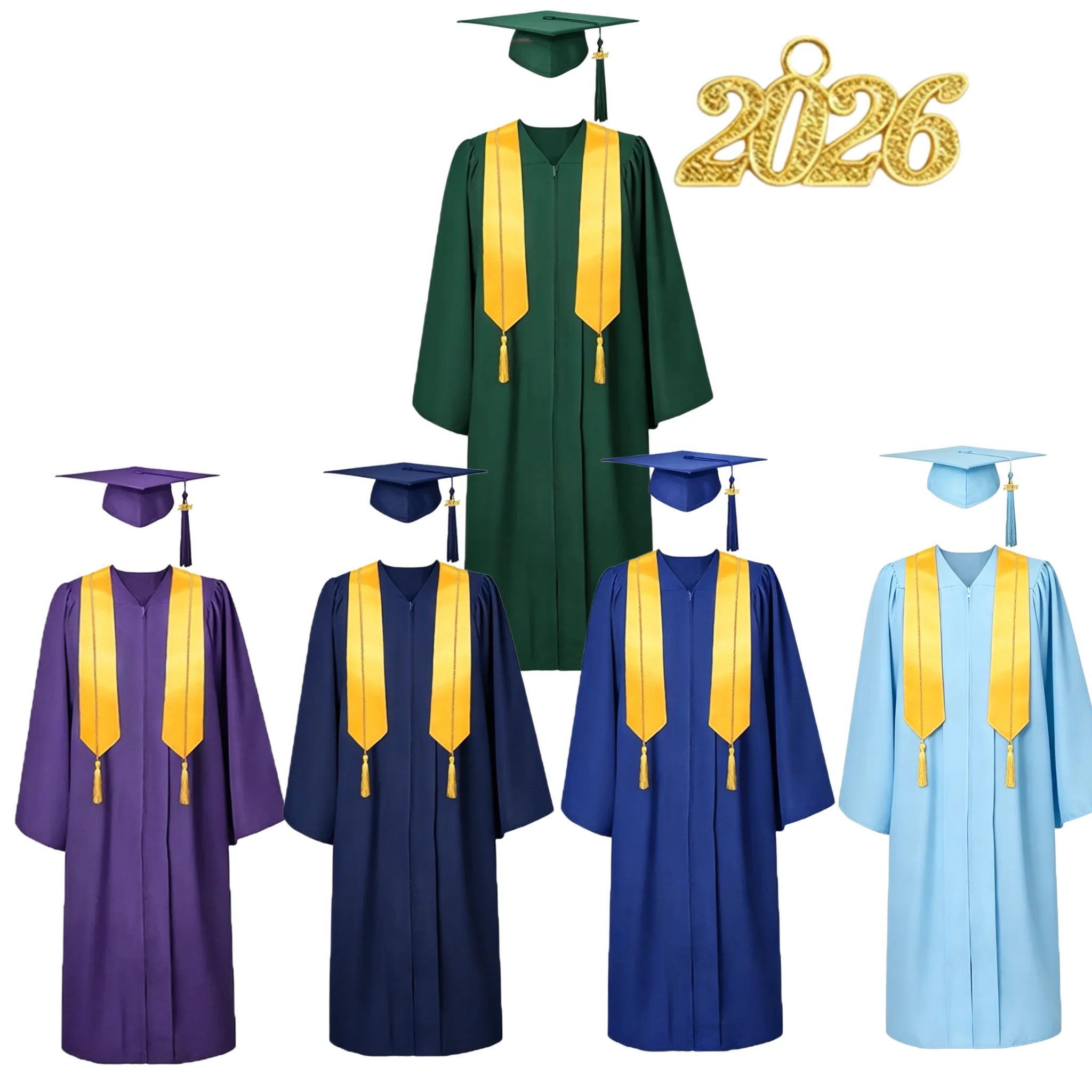 Conjunto de Toga y Birrete de Graduación Americano Unisex para Adultos, Túnica de Poliéster para Licenciatura, Maestría, Doctorado, con Borla, Varios Colores