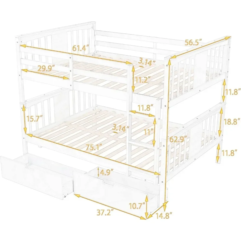 Bunk Bed, Convertible Bunks Beds with Storage Drawers for Kids,Wood Futon Bunk Bed Frame