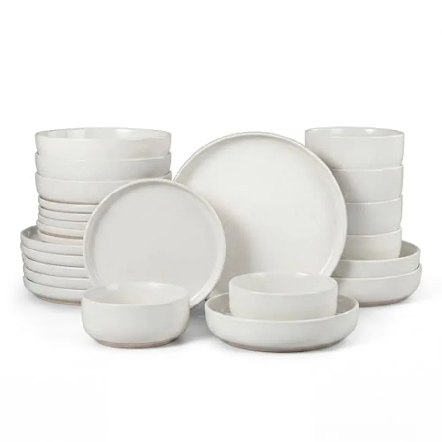 

24-Piece Plates and Bowls Set for 6, Stoneware Dinnerware Sets with Pasta Bowl, Dishes Set for Home Restaurant