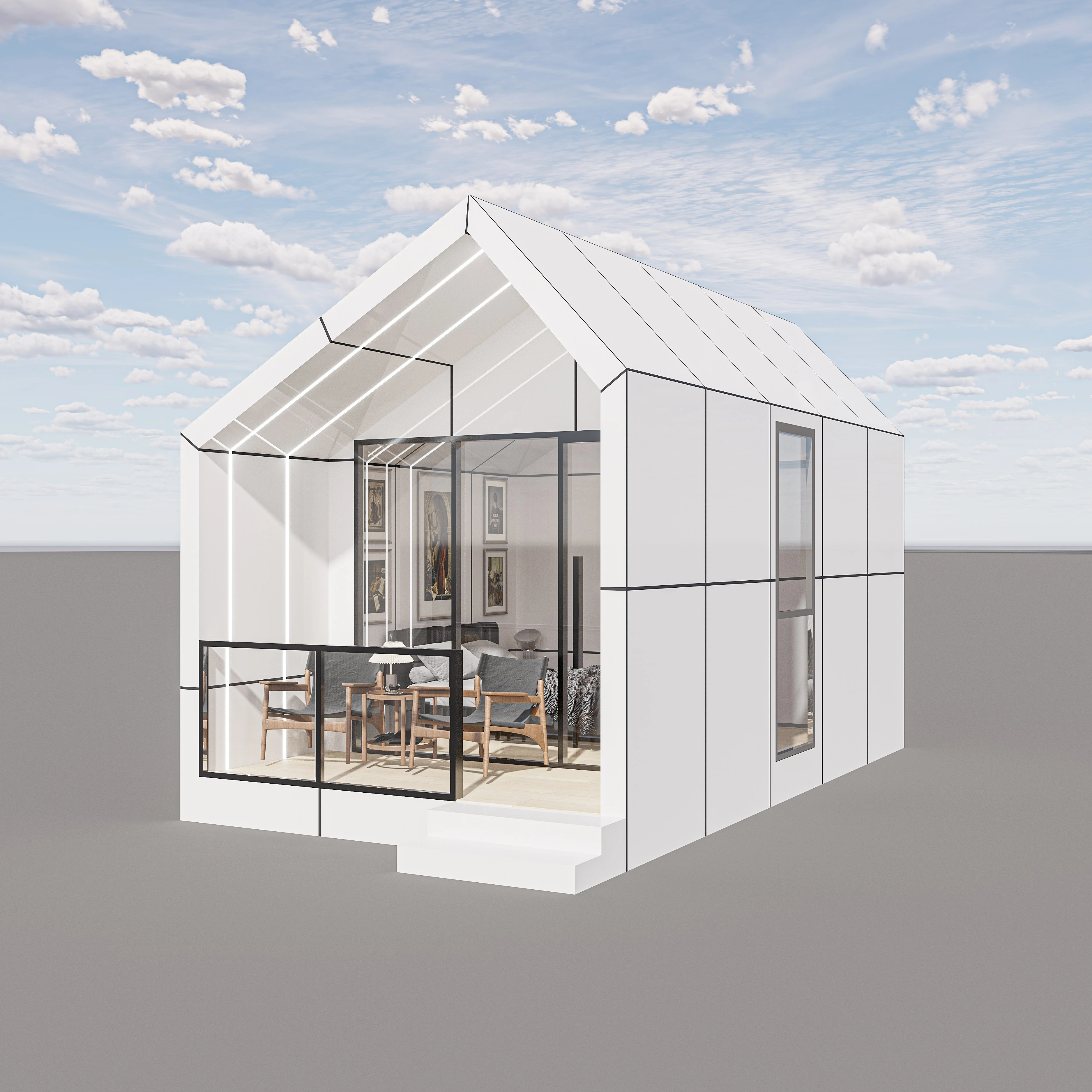 Quick-Assemble Solar-Powered Prefab Tiny House - Modern  Corrugated Eco Cabin for Resort & Residential Use