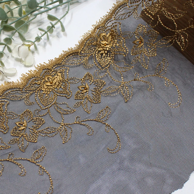 

31Yards Black Golden Floral Embroidered Lace Skirt Hem Sewing Craft DIY Apparel Fabric Wedding Sleeve Lace Lingerie