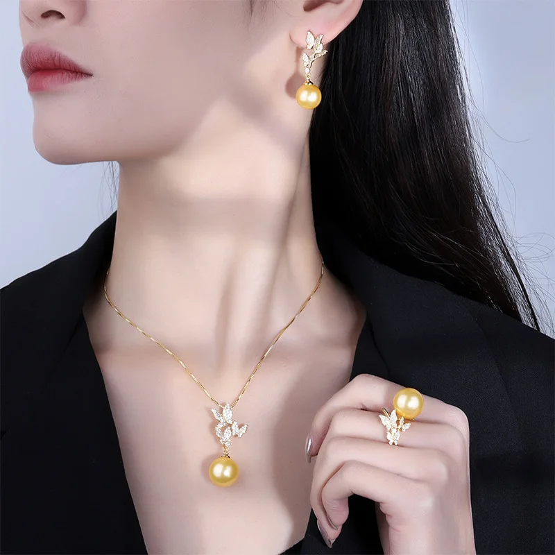 S925 Silver Plated 18K Gold Plated PT950 Platinum Gold Shell Beads Fashion Butterfly Handmade Diamond Set 14mm12mm