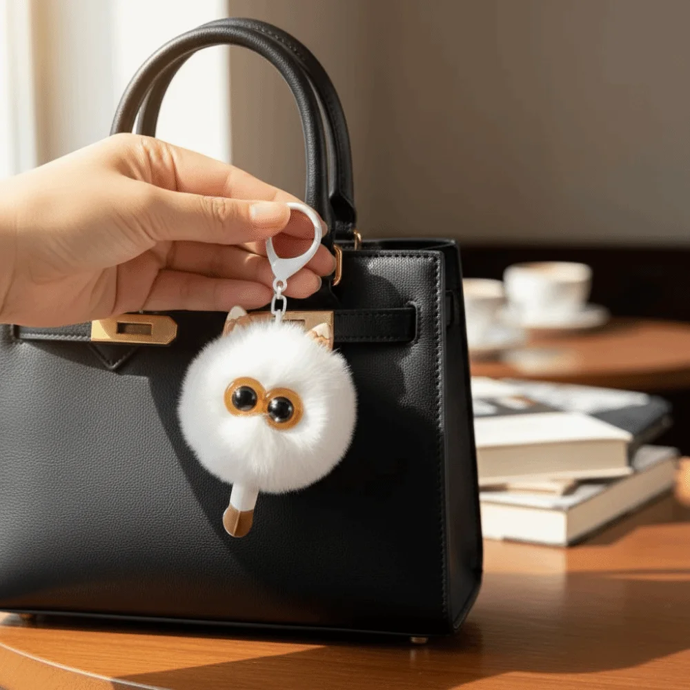 Cute Cartoon Pendant Imitation Rex Rabbit Fur Creative Couples Keychain Bag Accessories Kawaii Trendy Cute Kitten Pendant