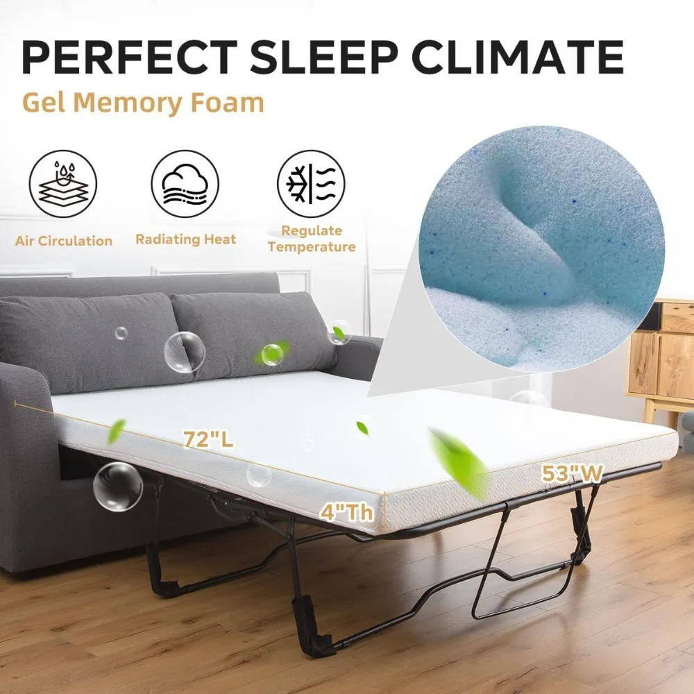 4 Inch Gel Memory Foam Mattress Replacement for Sleeper Sofa and Couch Beds Fiberglass Free and Washable Cover