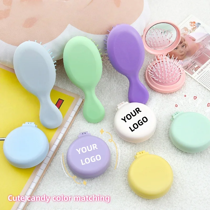 【Logo Custom】50Pcs Customized Simple Mirror Macaron Color Airbag Comb Massage Comb Portable Folding Candy Color Hair Comb