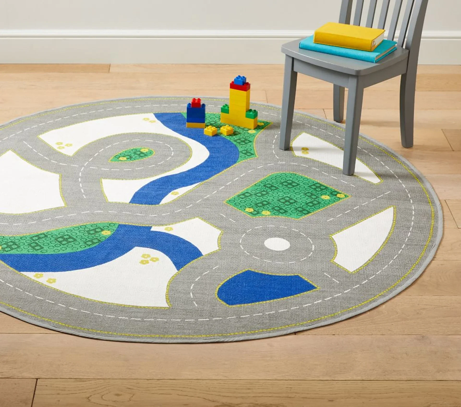 Round Printed Rug in City Road River Map Theme 80x80cm for Bedroom Study Reading Room