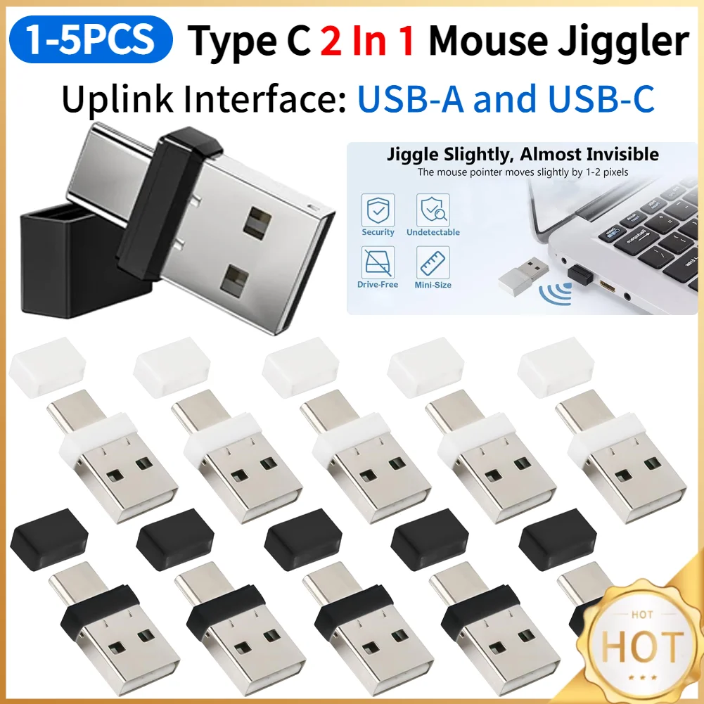 USB Type C 2 In 1 Undetectable Mouse Shaker Driver-Free Automatic Mouse Wiggler Mini Mouse Shaker for Laptop Keep Computer Awake