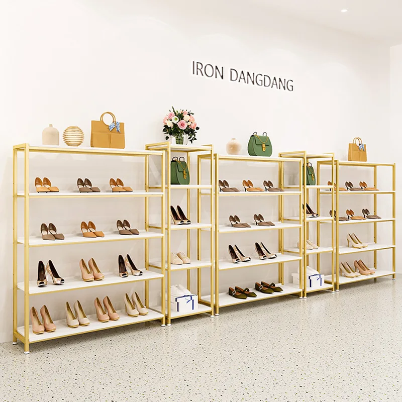Shoe store shoe rack clothing store gold wrought iron bag display floor-to-ceiling office multi-layer