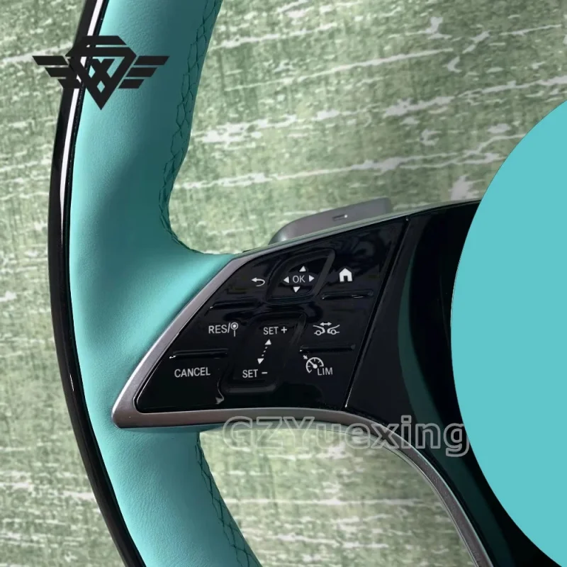 Customized Peach Wood Piano Black and Blue Leather Steering Wheel Suitable for Mercedes Benz Maybach 223Y W223 W221 W222 W218