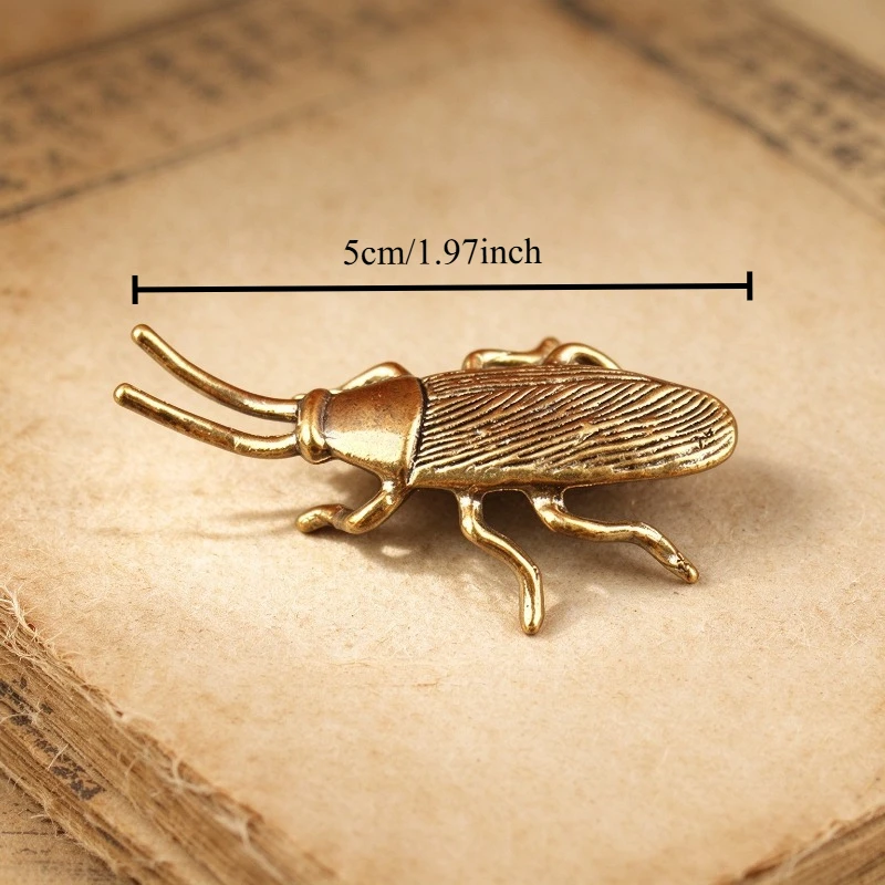 Antique Brass Beetle Mini Figurine, Vintage Metal Insect Statue Desktop Collectible Ornament