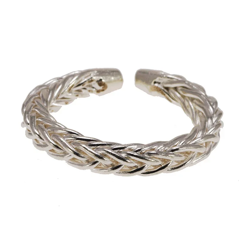 Handmade Real 925 Sterling Silver Braided Rings For Women Original Vintage Design Woven Twisted Rings Adjustable Anel Feminino