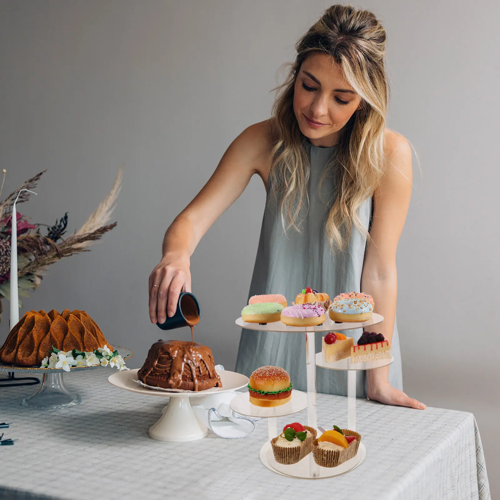 

4 Tier Acrylic Cupcake Stand Clear Transparent Round Dessert Tower Display Tea Party Cake Holder Birthday Party Decor