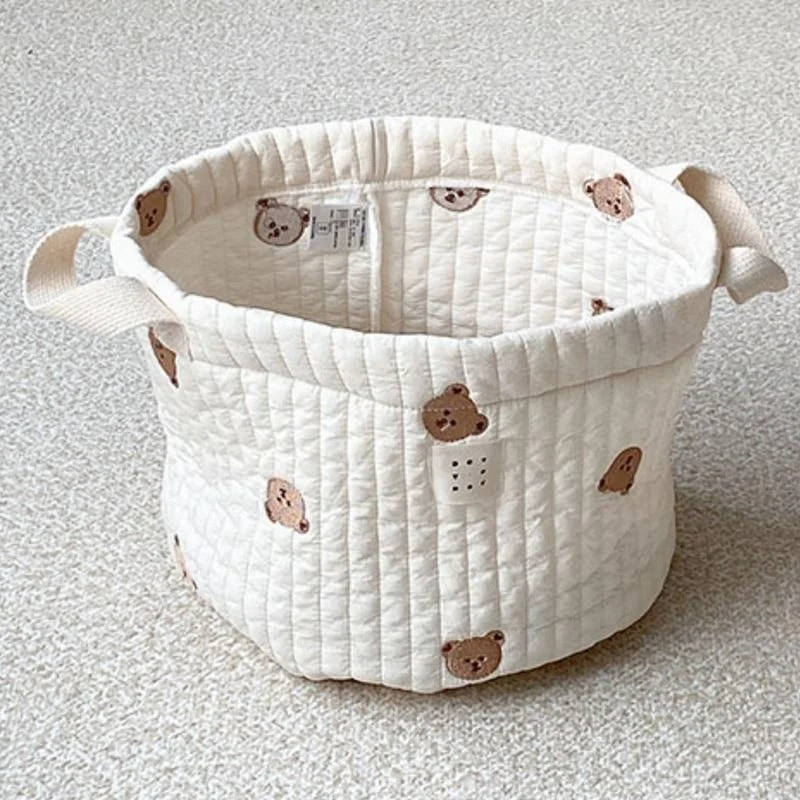 Cute Bear Embroidery Diaper Bag Nappy Organizer Cotton Mommy Bag Newborn Baby Kids Storage Bags Basket for Laundry Clothes Toys