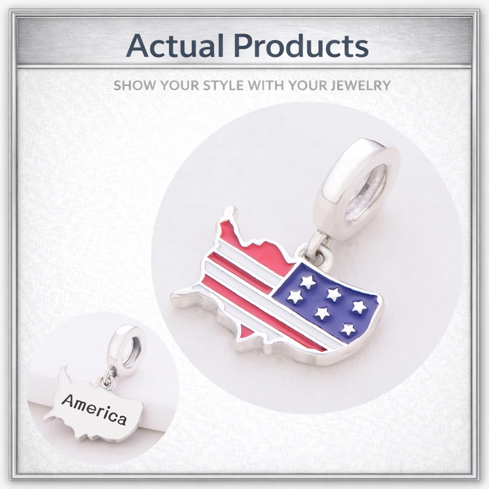 SilJew Country Flag Heart Charm 925 Silver Enamel Pendant Fit Bracelet USA Brazil Argentina Italy Venezuela Travel Jewelry Gift view 3