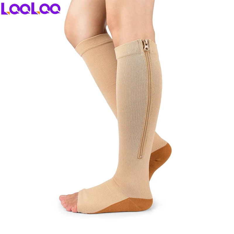 Calentadores de piernas para hombres y mujeres, calcetines de presión deportivos de tubo largo, calcetines elásticos venosos, calcetines de piernas con dedos expuestos, 1 par