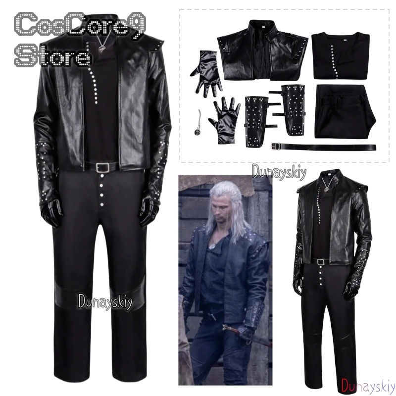 

Geralt Cosplay Black Leather Costume Coat Shirt Pants Witchh 5 Cosplay Outfit Man Battle Suit Custom Made Full Set Halloween