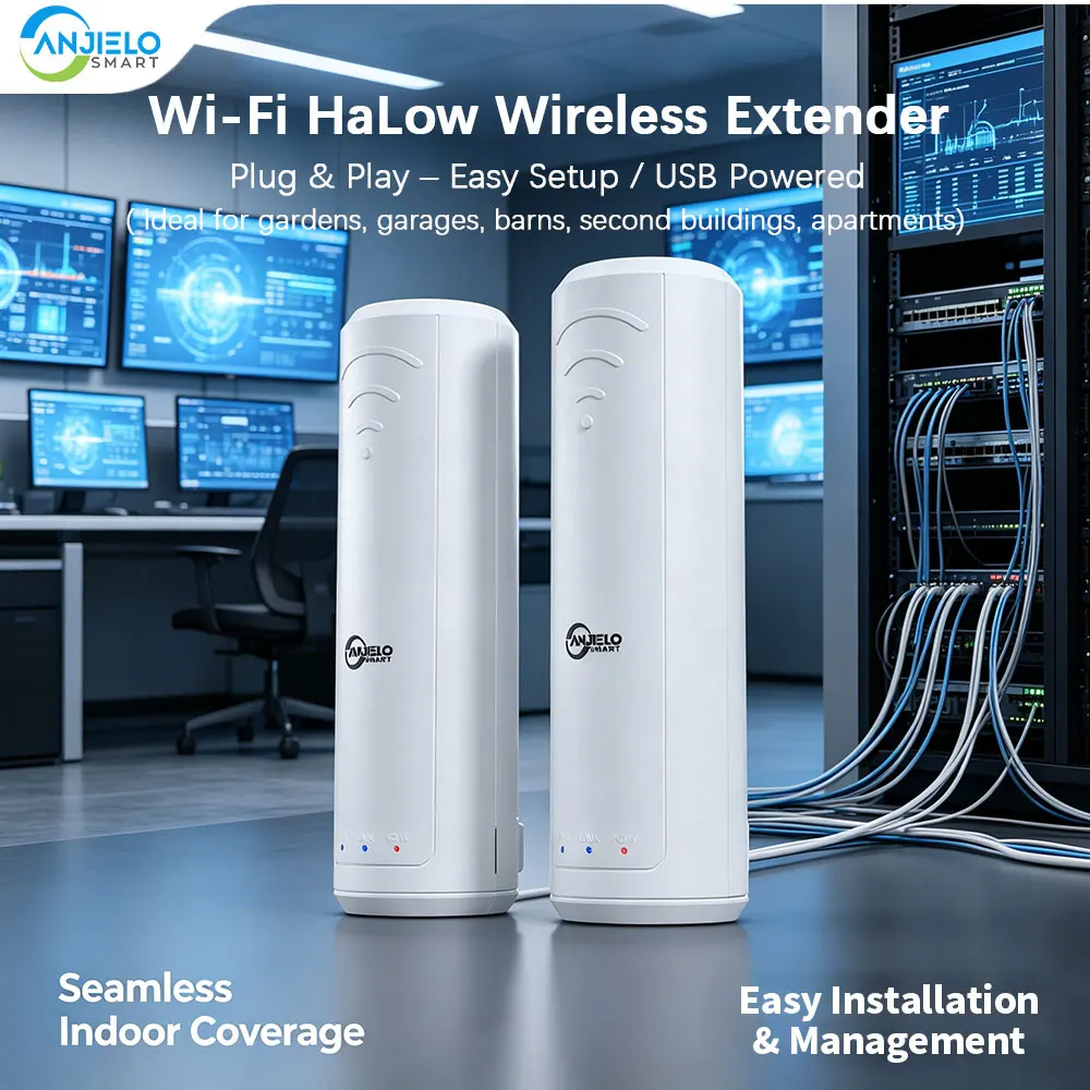 

Уличный беспроводной мост ANJIELO WiFi HaLow Extender для передачи данных на большие расстояния (точка-точка) с антенной 20dBi, проникающий сквозь стены на 300 м, Plug & Play