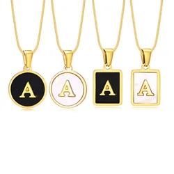 Charms Letter Initial Pendant Necklace Women , Stainless Steel Square And Round Alphabet Collar Jewelry Chrismas Gift