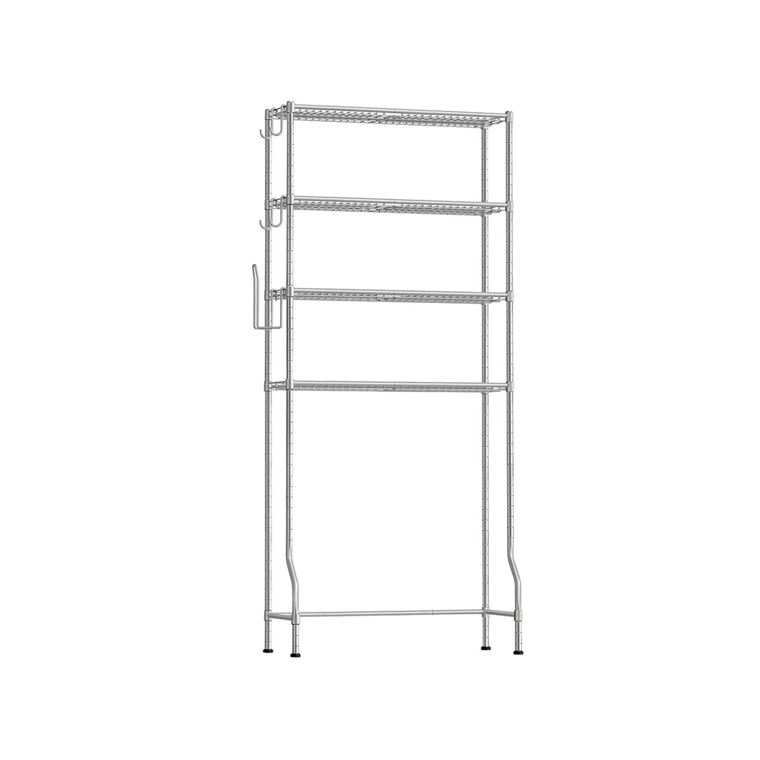 4-Tier Over Toiletplank, Metalen Opbergrek, Verstelbare Planken, 4 Haken, Rolhouder,