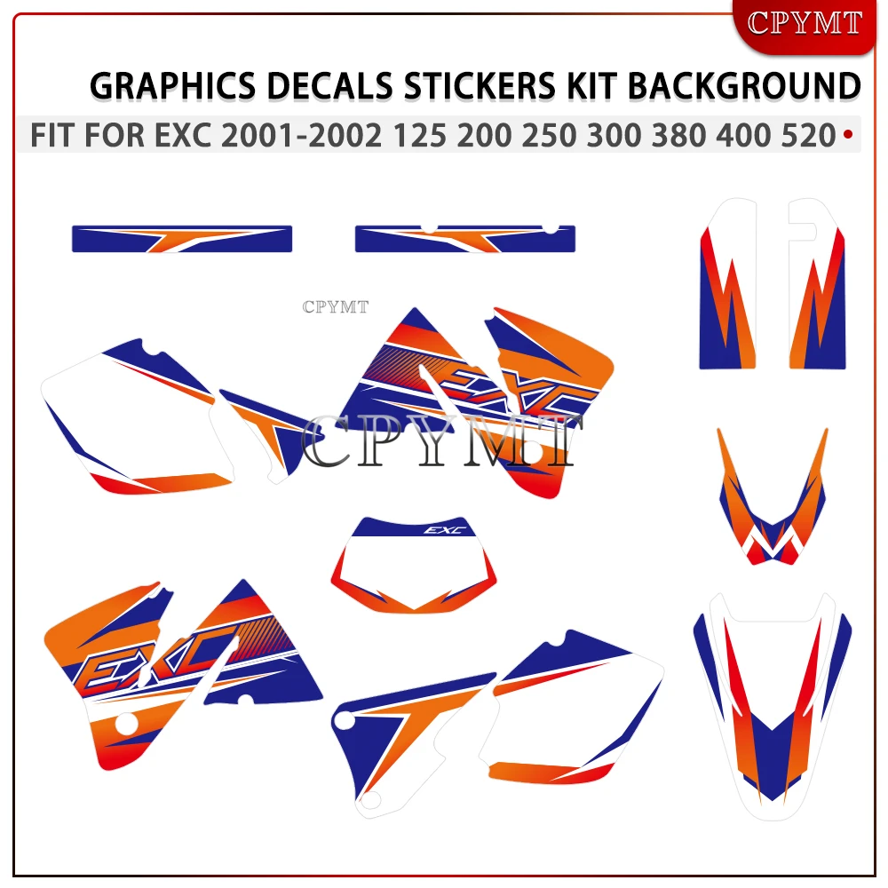 

Подходит для EXC 125 200 250 300 380 400 520 2001 2002, графические фоновые наклейки, комплект наклеек, украшение для всего тела мотоцикла