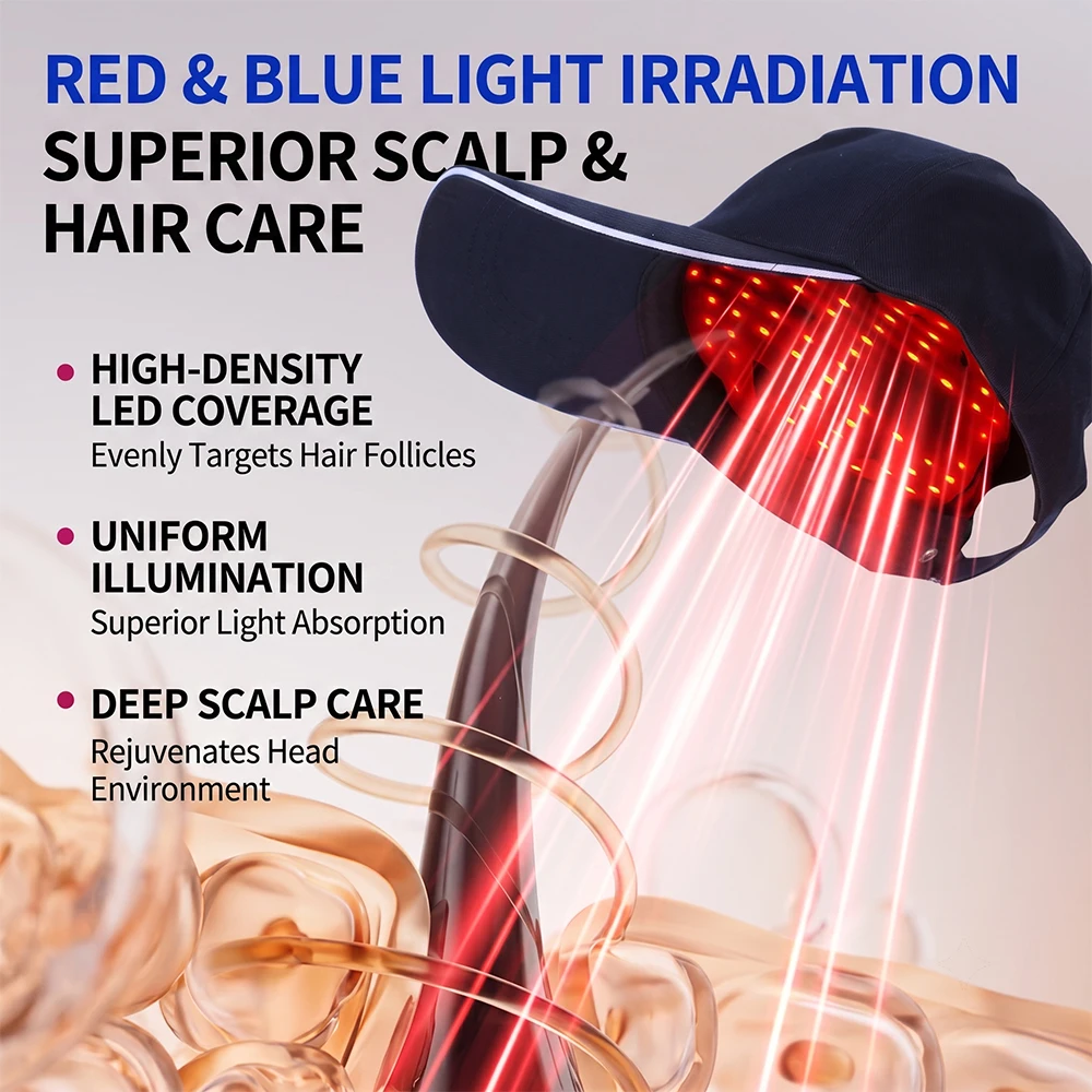 70 LEDs Red Blue Light Scalp Care Cap Vibration Massage Heating Hair Revitalizing Hat Type-C Wearable Head Wellness Device