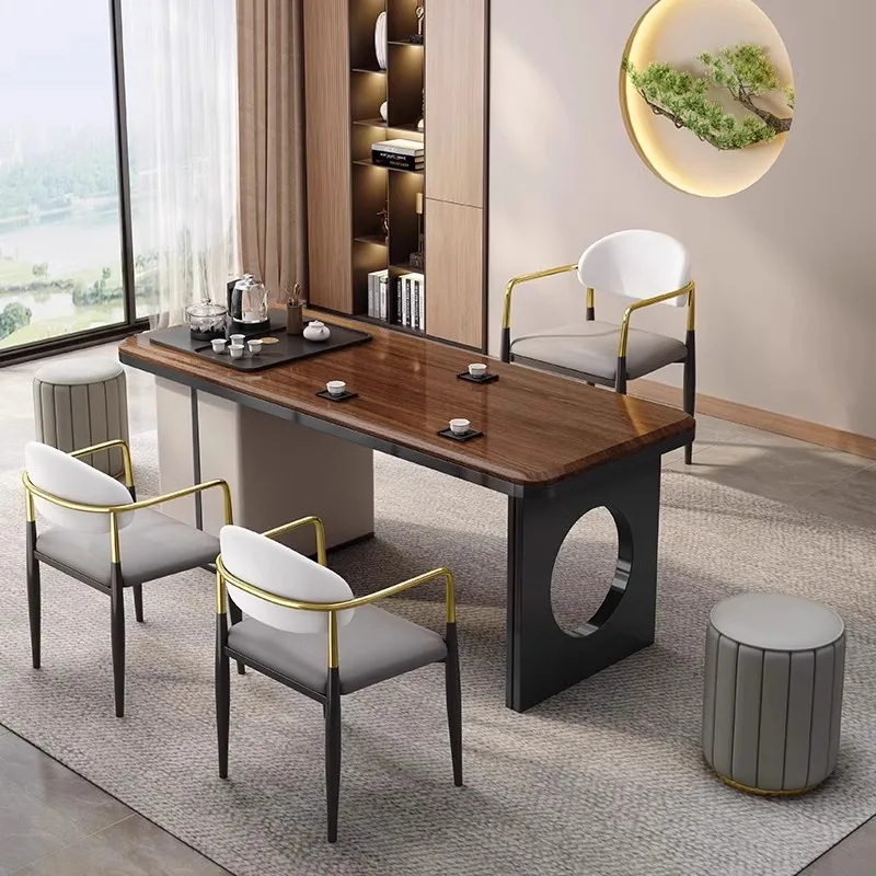 

Ebony solid wood tea table and chair combination modern simple household small balcony tea table office dual-purpose integrated