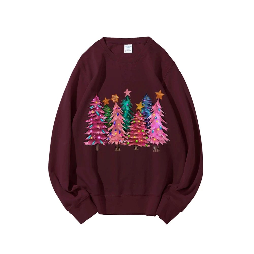 Pink Christmas Tree Sweatshirt Christmas Trees Jumper Family Matching Xmas Sweatshirt Holiday Gifts Hoodie Women’s Sweatshirt