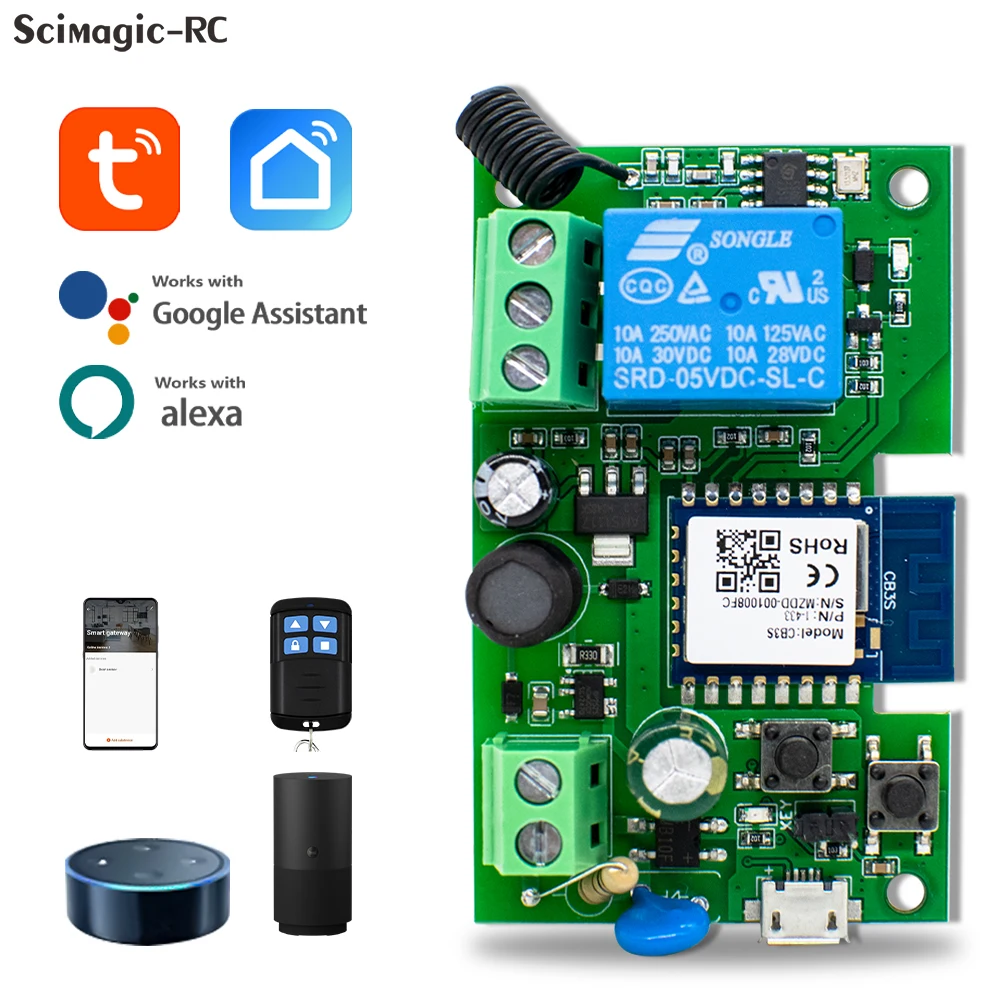 

Умный переключатель Wi-Fi 1CH 7-32V 85-250V Мини-контроллер освещения Wi-Fi 433 RF Приемник открывания ворот гаража 10A Smart Life Tuya APP 1 банда реле