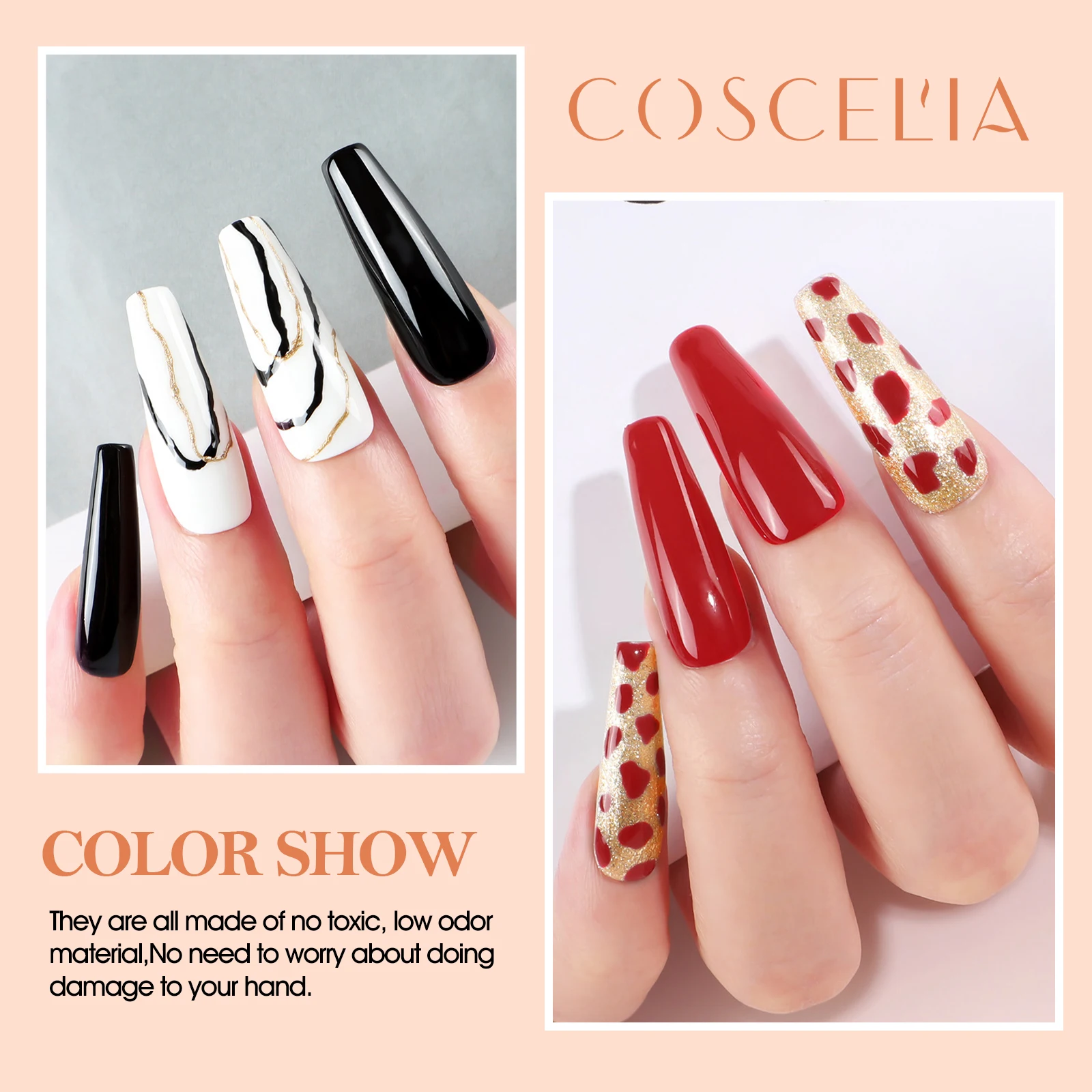 COSCELIA Kit de manicura 6 piezas Esmalte de gel 3 piezas Kit de gel de uñas de poliéster Lámpara de uñas y capa superior de base Herramientas de decoración de uñas Juego de pegatinas DIY