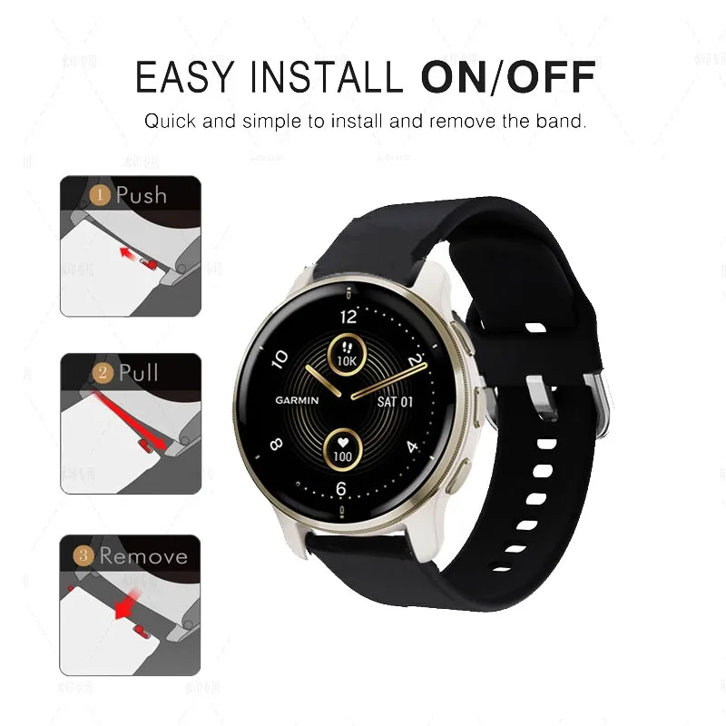 20mm banda de silicone para garmin venu 2 plus 2 mais 43mm/vivove esporte/vivoactive 3 3t forerunner 245m pulseira acessórios smartwatch