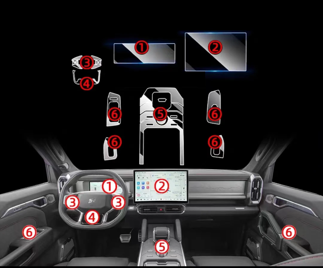 Защитная пленка TPU для Jetour Traveler T2 2024-2023 прозрачная пленка для ремонта салона автомобиля с защитой от царапин