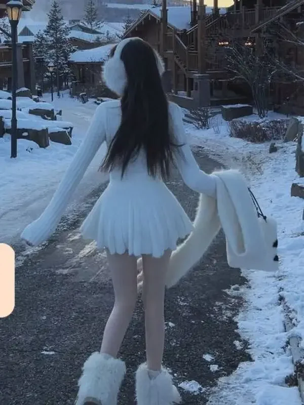 Otoño estilo coreano Sexy tejido nuevo vestido de una pieza mujeres cuello en V Vintage elegante Mini vestido femenino vestido de baile ropa de diseñador 2024