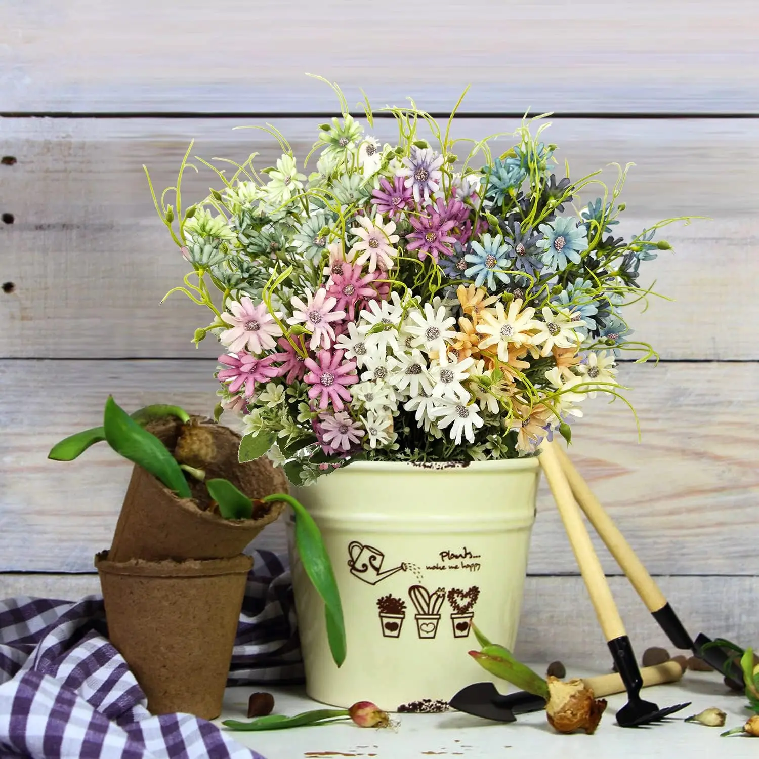 

6Pcs Artificial Daisy Silk Flower Outdoor UV Resistant Fake Wildflowers Faux Greenery Shrubs Plastic Plants Arrangements for In