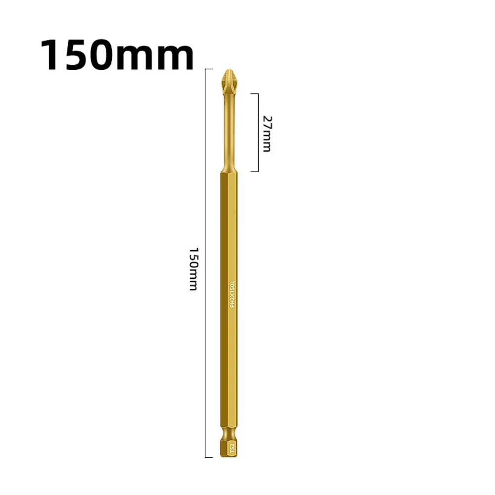 Destornillador cruzado antideslizante, cabezal de lote magnético, puntas de destornillador de alta dureza, herramientas antideslizantes e impermeables, 25-150mm, 6 uds.