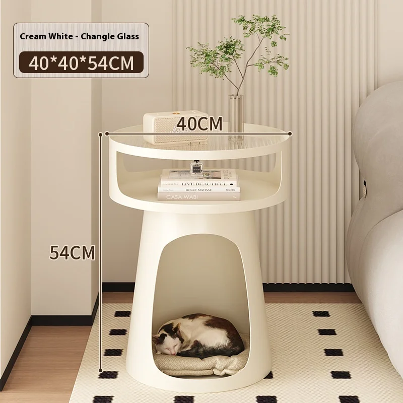 Modern Portable Compact Space Coffee Table for Living Room. Includes Cat Bed Bedside Table Storage Rack