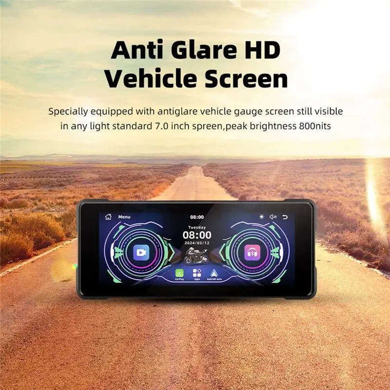 Reliable-7 Inch Motorcycle Wireless Carplay & Android Auto Front Rear Camera Dual Bluetooth DVR GPS Navigation Display Screen