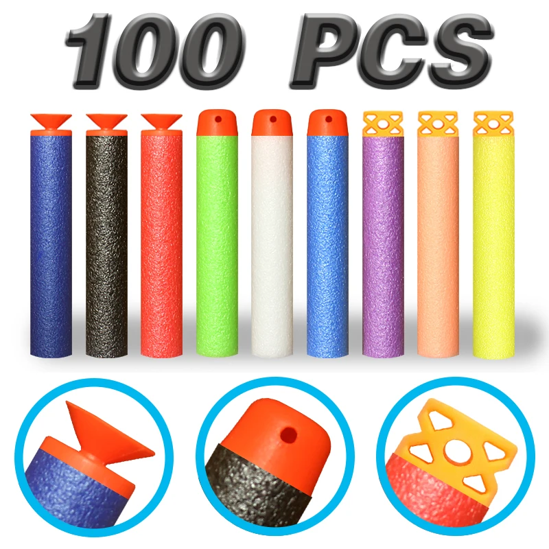 

1Q 7.2cm 100pcs for Nerf Soft Bullets Darts Round Head Refill Sponge Darts Kids Children Toy Gun Bullets NERF N-Strike Blasters