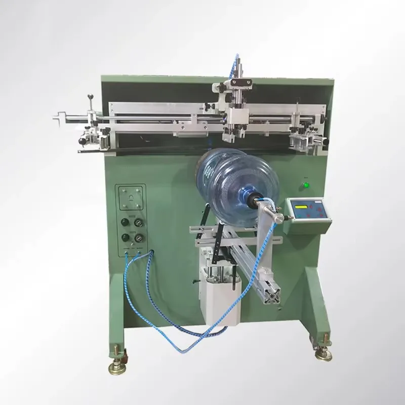 آلة طباعة الشاشة الحريرية المنحنية شبه الأوتوماتيكية لزجاجات برميل المياه المعدنية بشعار آلات صناعية لمياه الشرب