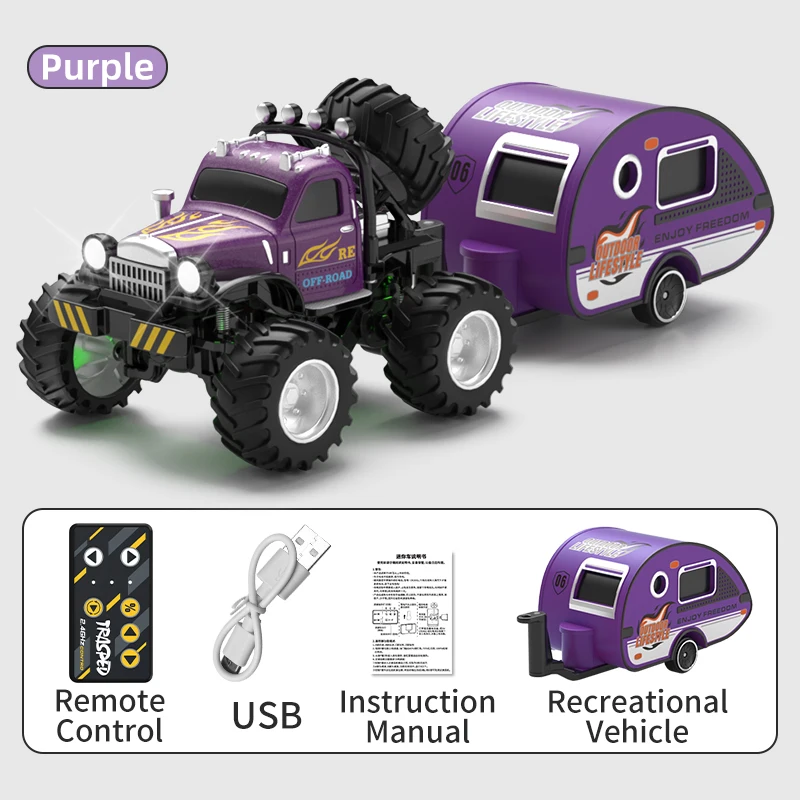 Mini RC Car 1/64 Alloy Remote Control Monster Truck with Trailer Q223 2.4G & APP RC Vehicle Model Desktop Car Toys Gift
