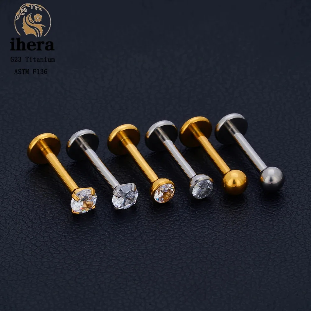 10/50PCS G23 Titanium Piercing Labret Lip Studs 16G CZ Internally Threaded Stud Earring Lip Ring Tragus Cartilage Helix Jewelry