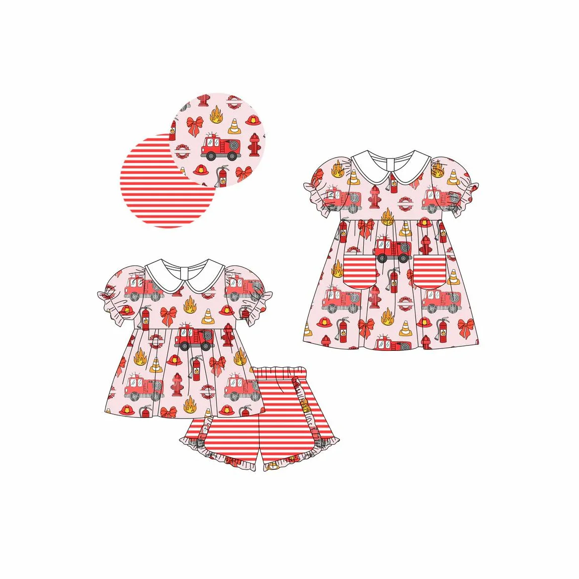 

New Arrival Boutique Kids Clothes Wholesale Girls Firefighting Dress and Shorts Outfits