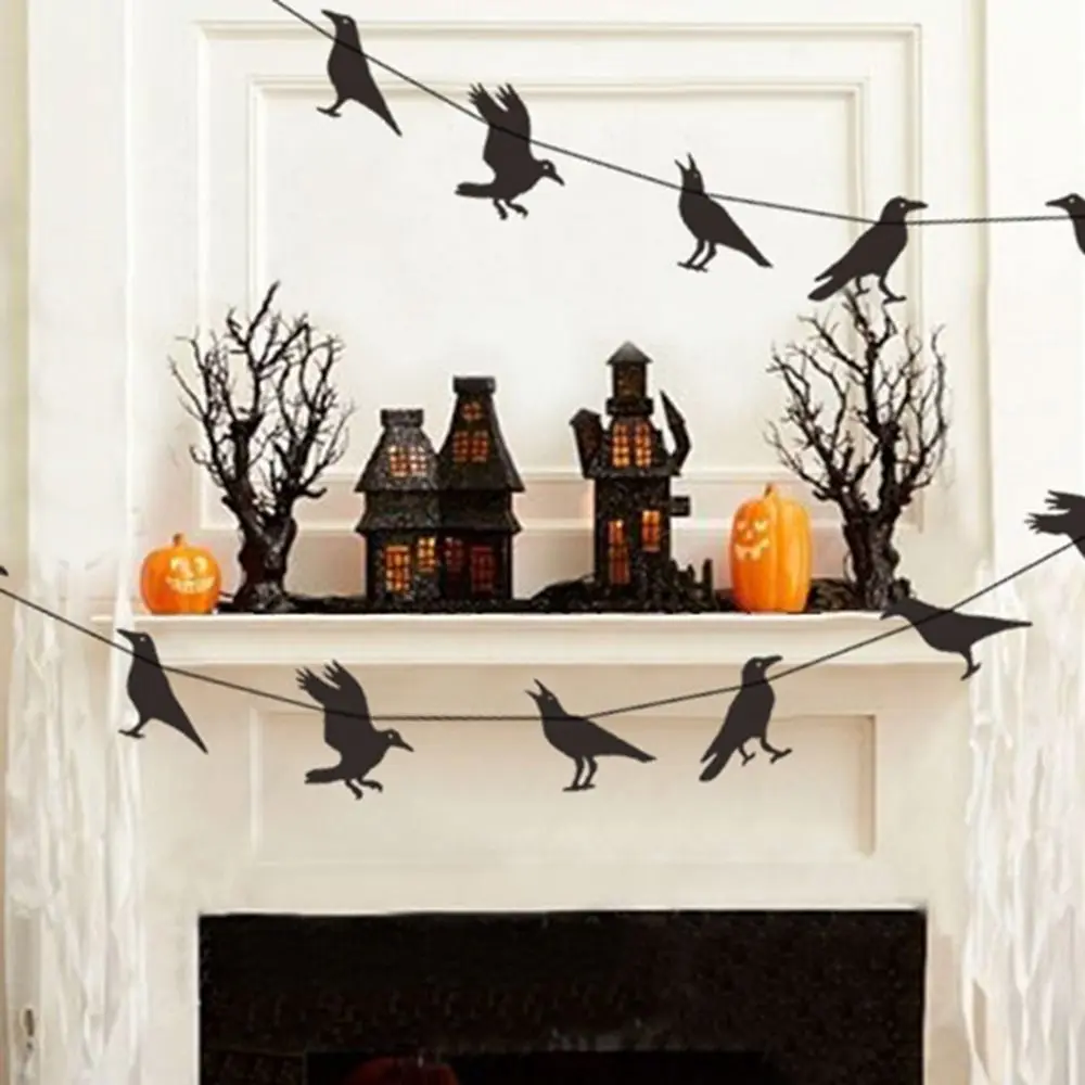 Easy Use Crow Pattern Halloween Raven Pull Flag Spooky Realistic Black Crow Pull Banner Black Crow Latte Art Happy Halloween