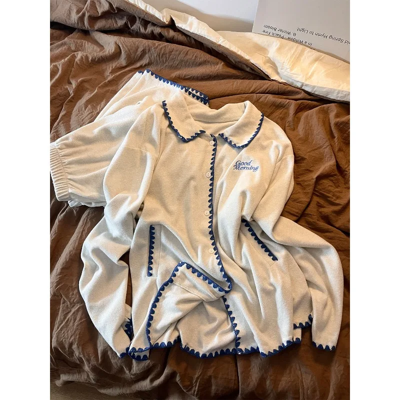 

2025 Women's Double Layer Polished German Velvet Long Sleeve Pajama Set Stylish Lounge Wear Spring Autumn Perfect Outdoor Wear