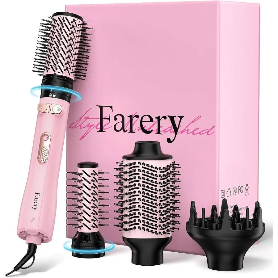 

4-in-1 Rotating Blow Dryer Brush Set Oval Volumizing Barrel 1.5" and 2" Rotating Brushes and Diffuser All-in-One Hot Air Brush