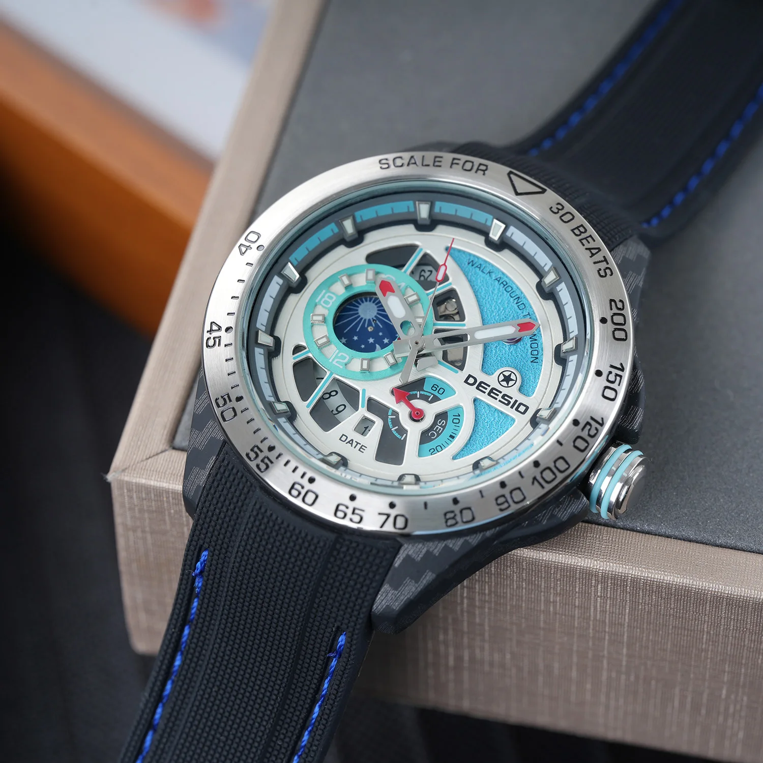 

Deesio Luxury Men's Automatic Self-Winding Mechanical Watch | Upgrade Carbon Fiber Case 80g Ultra Lightweight Sport Watch | Multi-Layer 3D Relief Skeleton Dial | Dual Luminous Hands | Soft Silicone Strap | 50M Waterproof Fashion Casual Gift Watch for Men