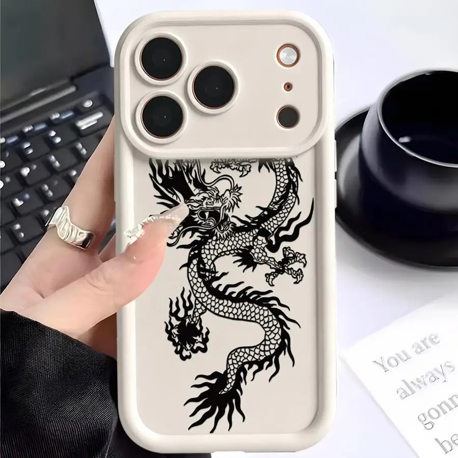 Phone Cover Case for iPhone 17 Pro Max 17e 16 12 Pro 14 Air 11 15 Plus 13 Black Line Dragon Snake view 4