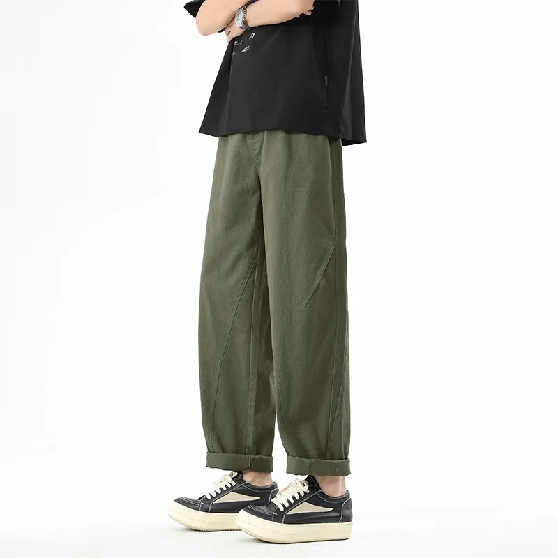 

2025 Spring Autumn New Fashion Men's Simple Solid Color Casual Trendy Straight Loose Wide Leg Trousers Male Cargo Pants Clothes