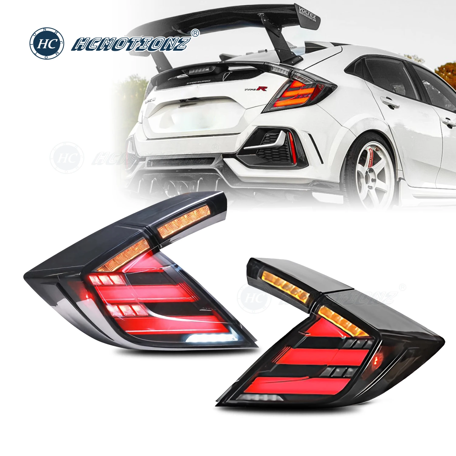 HCMOTIONZ Tail Light for Honda Civic 2016-2020 LED Hatchback DRL FK7 FK8 Lighting System Rear Lamps Assembly U.S. Shipment