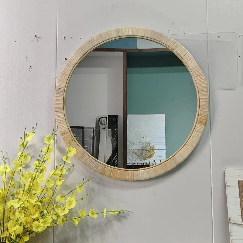 Handmade natural rattan large wall mirror simple decoration living room