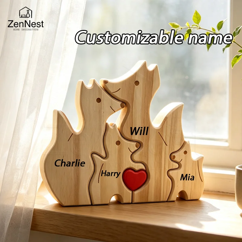 Wooden Foxes 3-7 Family Puzzle Personalized Wooden Puzzle Customized Name Puzzle for Home Crafts Decor House Family Gifts